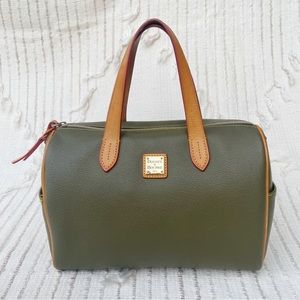 Dooney & Bourke olive green Pebble Grain leather barrel satchel purse bag